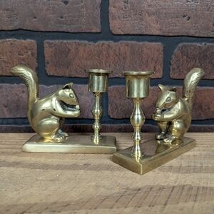 Brass Squirrel Candle Holder Pair